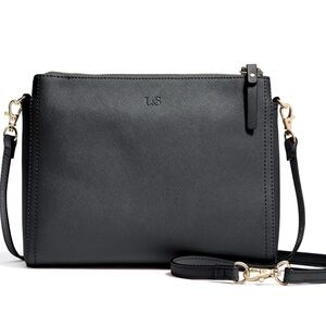 Lo & Sons The Pearl Premium Crossbody Bag, Genuine Saffiano Leather, Dark Grey